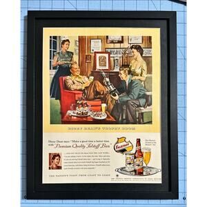 FRAMED 1954 Falstaff Beer Dizzy Dean's Trophy Room Beer Print Ad